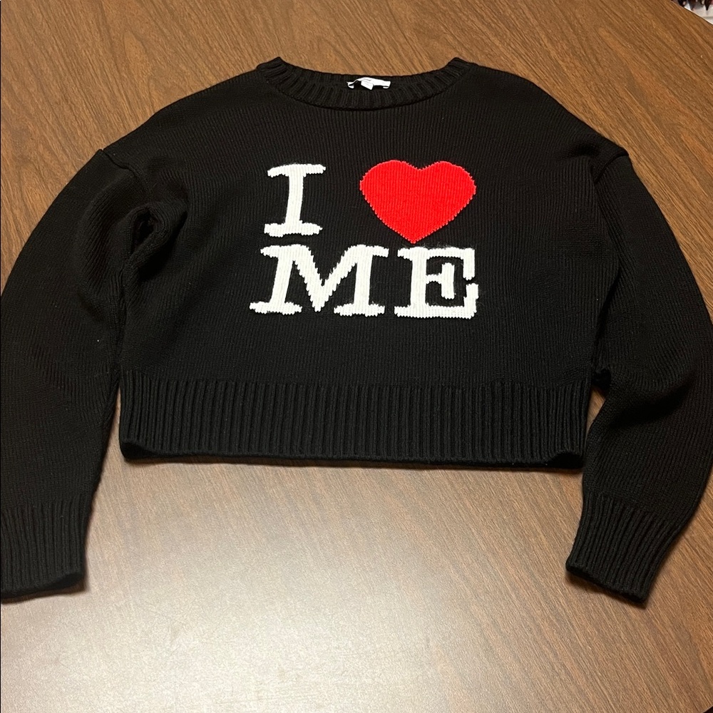 Subdued Black 'I Love Me' Sweater, size‎ medium